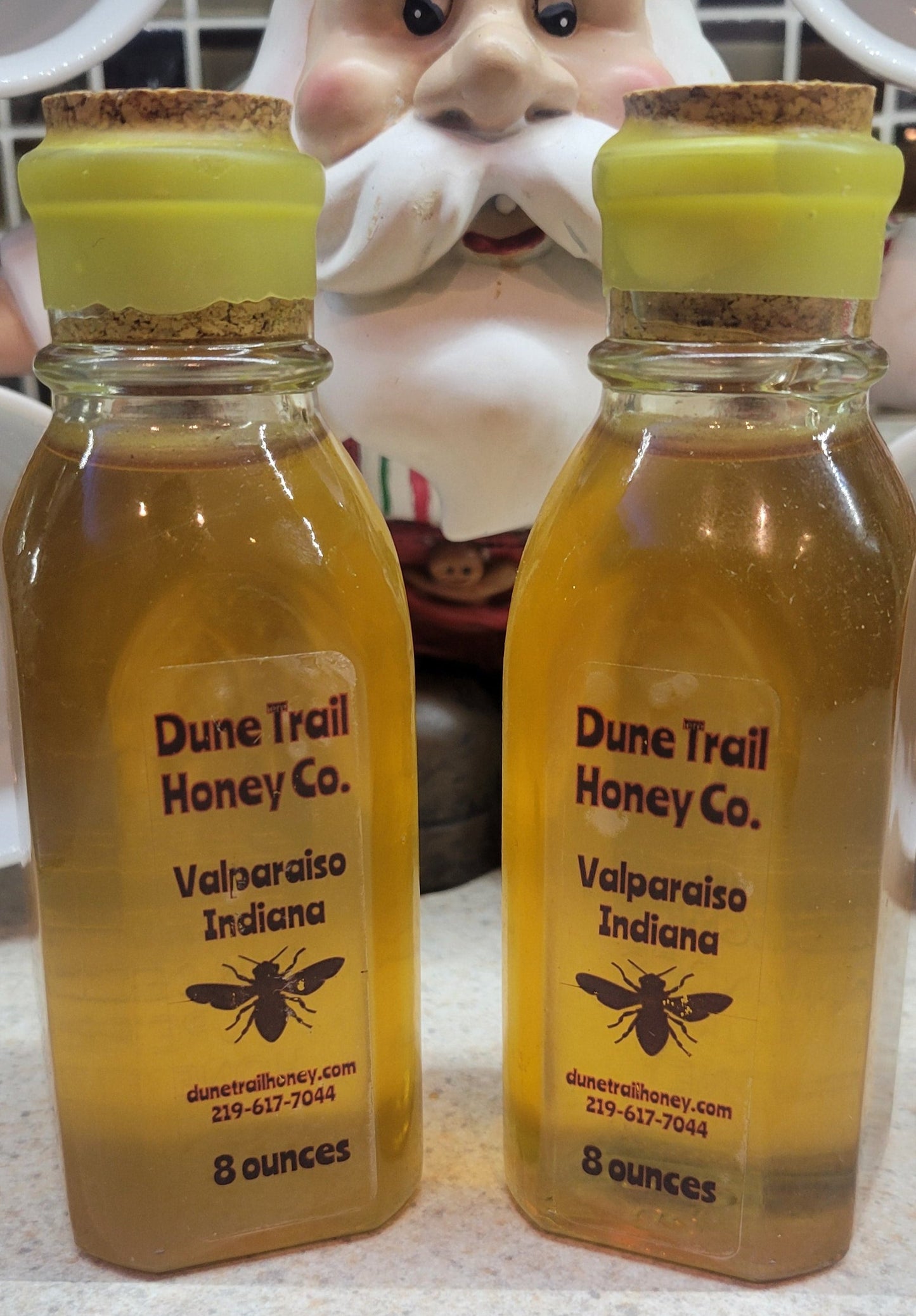 Two pack of 8oz Muth Square Honey Jar with our beeswax dipped cord lid