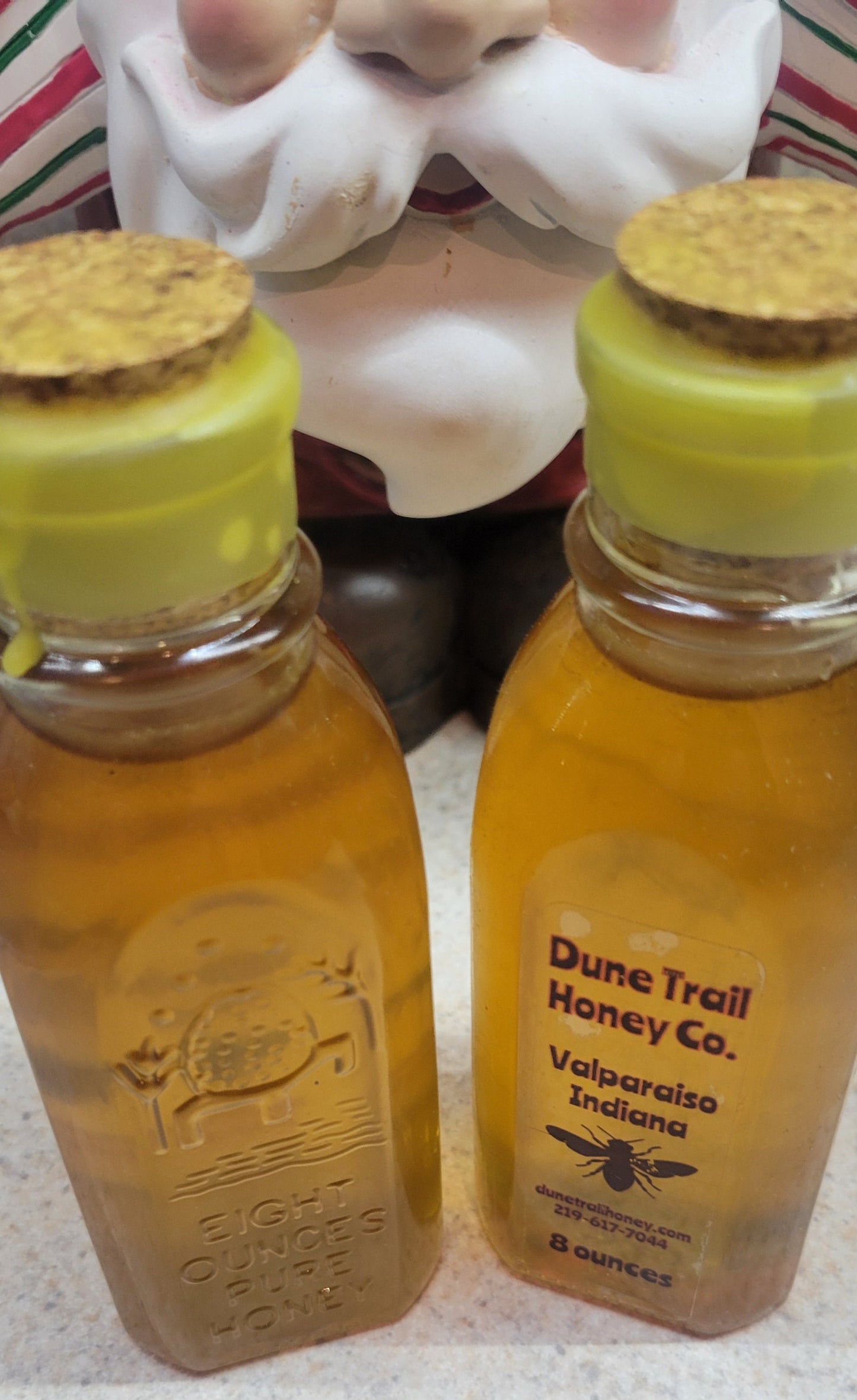 Two pack of 8oz Muth Square Honey Jar with our beeswax dipped cord lid