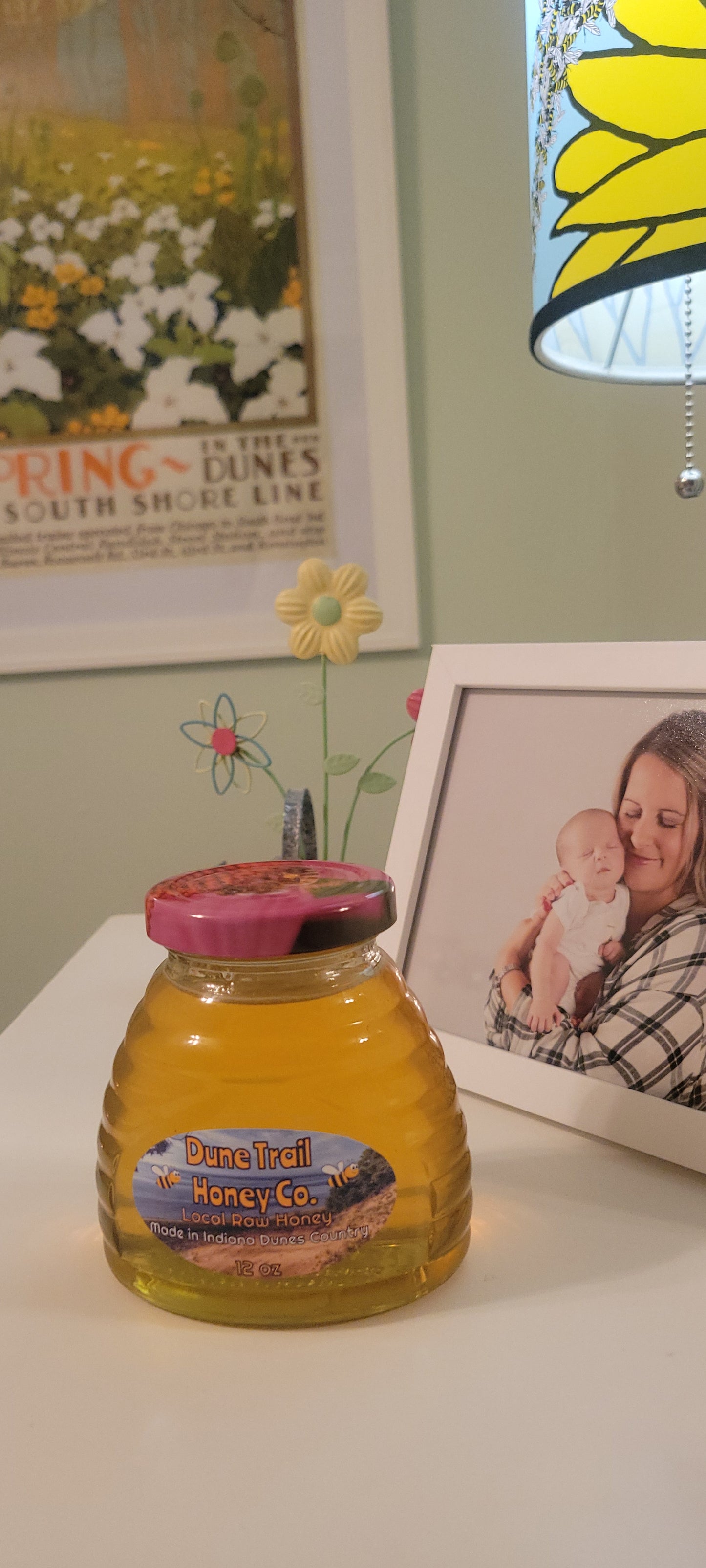 Large 12oz wide mouth glass GIFT Jar with Pink bee lid