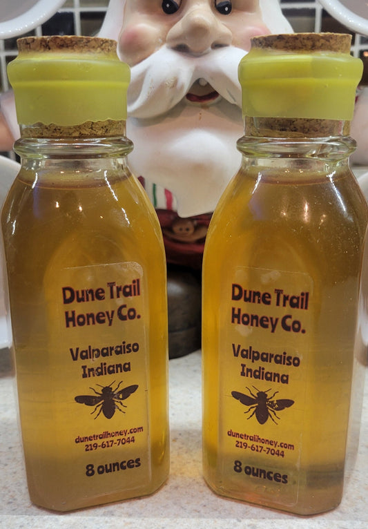 Two pack of 8oz Muth Square Honey Jar with our beeswax dipped cord lid